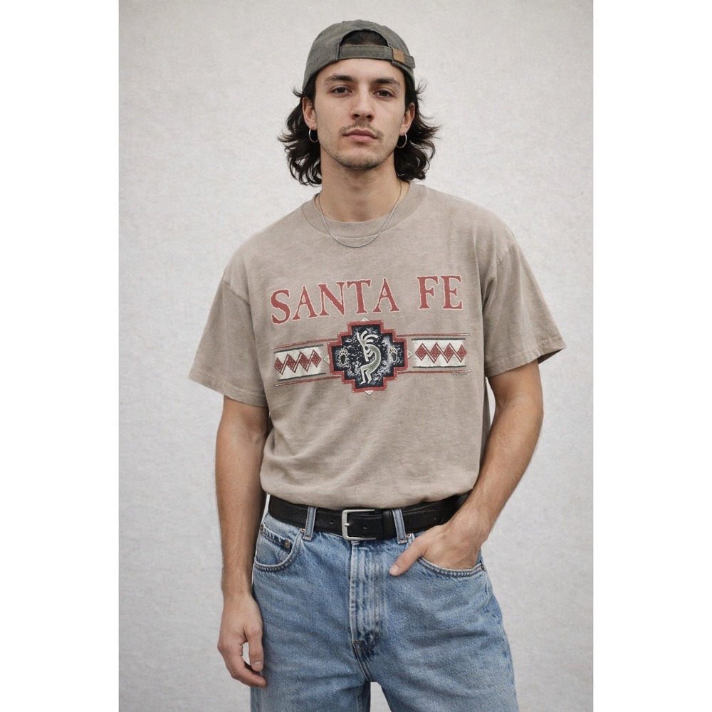 Prairie Mountain Santa Fe Graphic T-Shirt Men's M Vtg 90s Grunge Earthy Tribal